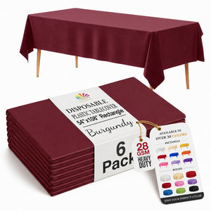 Burgundy Plastic Table Covers | 6 Pack | 54 in. x 108 in.