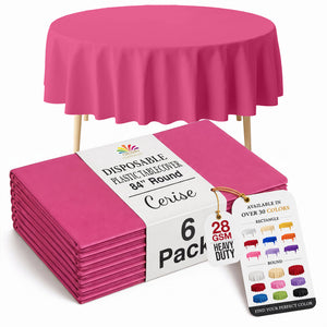 Cerise Round Plastic Table Covers | 6 Pack | 84 in.