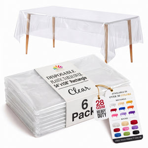 Clear Plastic Table Covers | 6 Pack | 54 in. x 108 in.