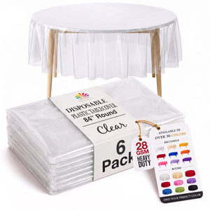 Round Clear Plastic Table Covers | 6 Pack | 84 in.