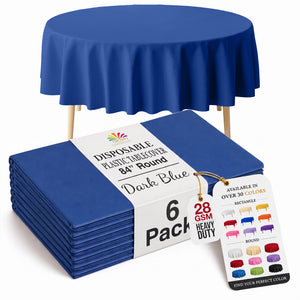 Dark Blue Round Plastic Table Covers | 6 Pack | 84 in.