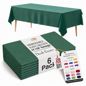 Dark Green Plastic Table Covers | 6 Pack | 54 in. x 108 in.