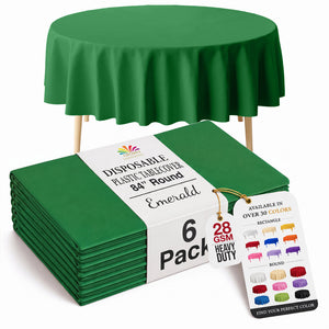 Round Emerald Green Plastic Table Covers | 6 Pack | 84 in.
