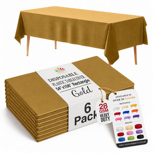 Gold Plastic Table Covers | 6 Pack | 54 in. x 108 in.