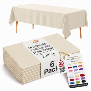 Ivory Plastic Table Covers | 6 Pack | 54 in. x 108 in.