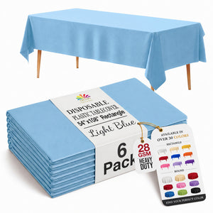 Light Blue Plastic Table Covers | 6 Pack | 54 in. x 108 in.