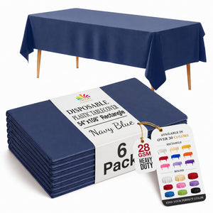 Navy Blue Plastic Table Covers | 6 Pack | 54 in. x 108 in.