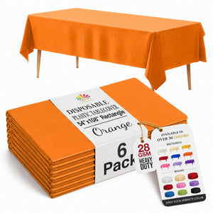 Orange Plastic Table Covers | 6 Pack | 54 in. x 108 in.