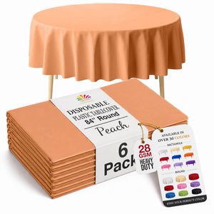 Round Peach Plastic Table Covers | 6 Pack | 84 in.