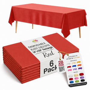 Red Plastic Table Covers | 6 Pack | 54 in. x 108 in.