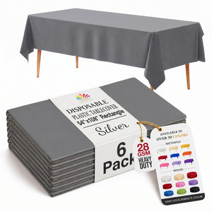 Silver Plastic Table Covers | 6 Pack | 54 in. x 108 in.