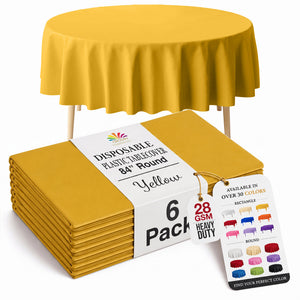 Round Yellow Plastic Table Covers | 6 Pack | 84 in.