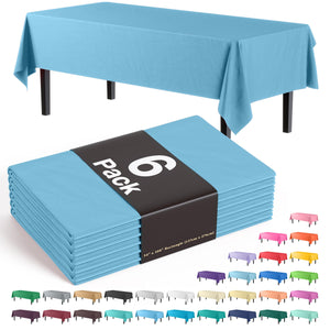 Premium Sky Blue Plastic Table Covers | 6 Pack - 54 In. x 108 In.