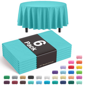 Premium Round Aqua Blue Plastic Table Covers | 6 Pack - 84 in.
