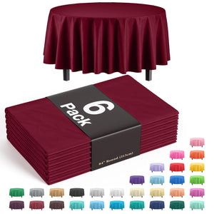 Premium Round Burgundy Plastic Table Covers | 6 Pack - 84 in.