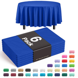 Dark Blue Round Plastic Table Covers | 6 Pack - 84 in.
