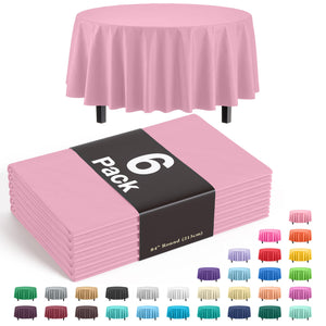 Premium Round Pink Plastic Table Covers | 6 Pack - 84 in.