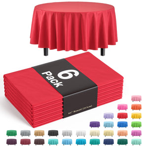 Premium Round Red Plastic Table Covers | 6 Pack - 84 in.