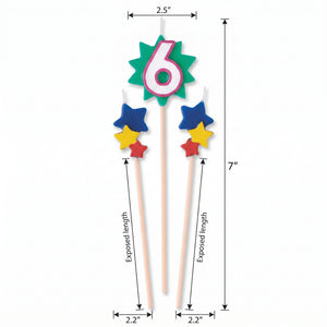 Star Birthday Toothpick Candle Set - Number 6