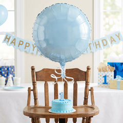 Pastel Blue Foil Balloon 18 Inch Round - Self-Sealing Light Blue Mylar Balloon with Ribbon for Baby Shower, Gender Reveal, Birthday Party Decorations