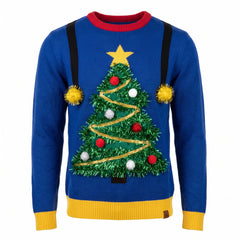 Men's Ugly Christmas Tree Sweater - Blue, L/XL
