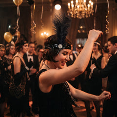 1920s Charleston Black Feather & Sequin Headband