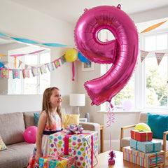 Bright Pink Number 9 Foil Balloon