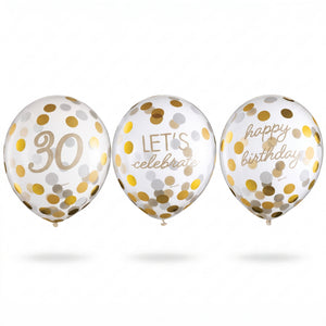 Golden 30th Birthday Confetti Latex Balloons, 12-Inch, 6-Pack