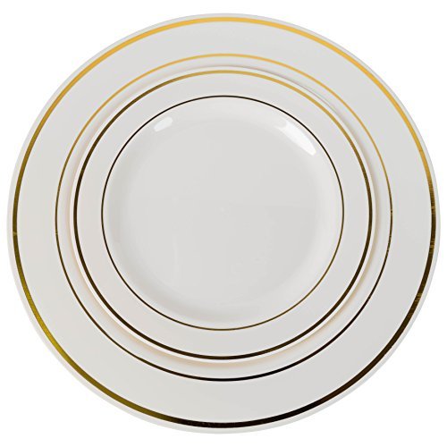 7.5 In. Cream/Gold Line Design Plates | 10 Count
