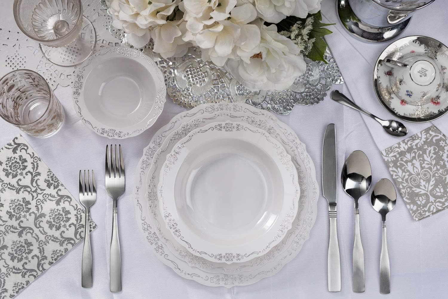 7.5 In. Gray / Silver Victorian Design Plates | 20 Count