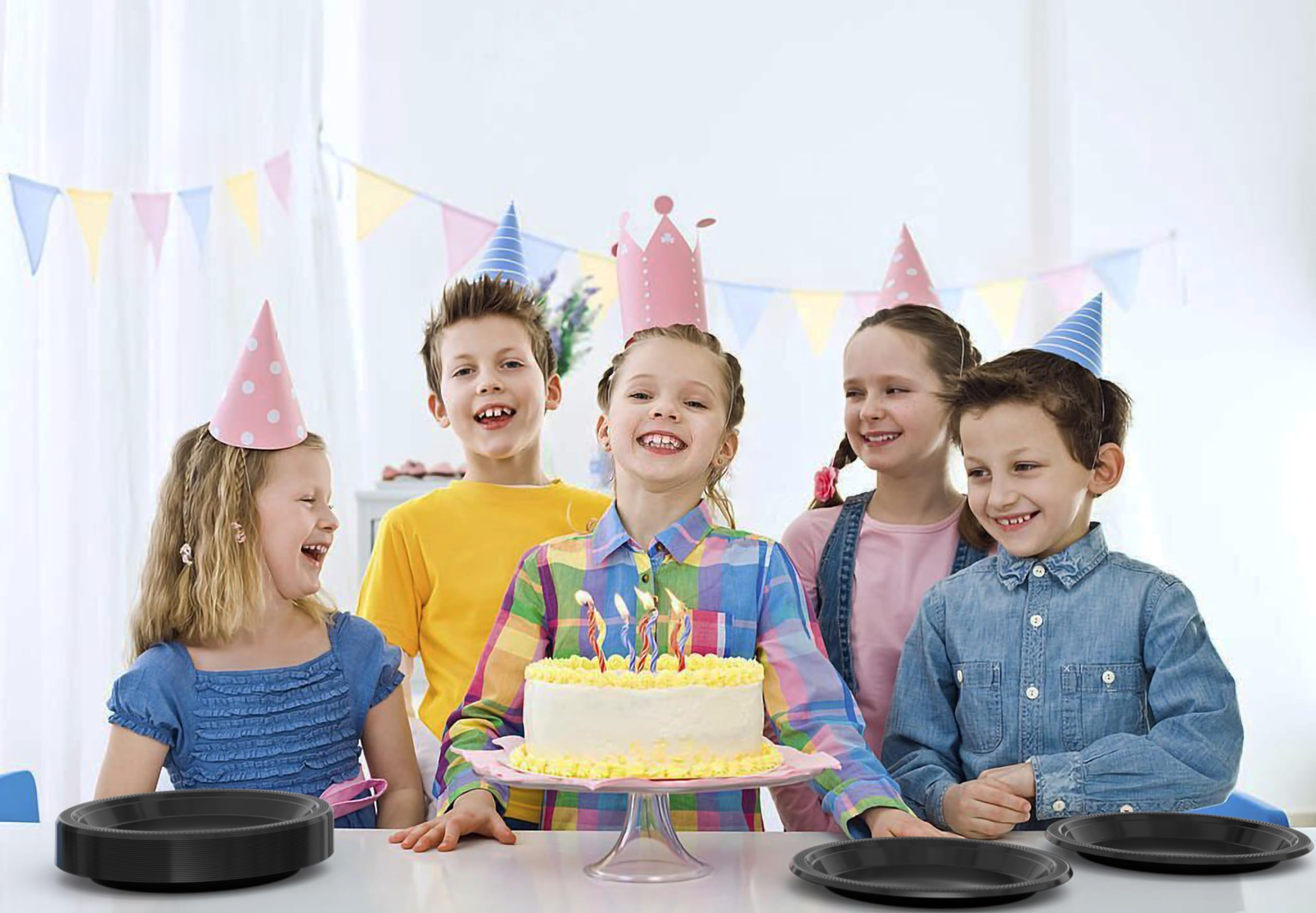 7 In. Black Plastic Plates | 50 Count