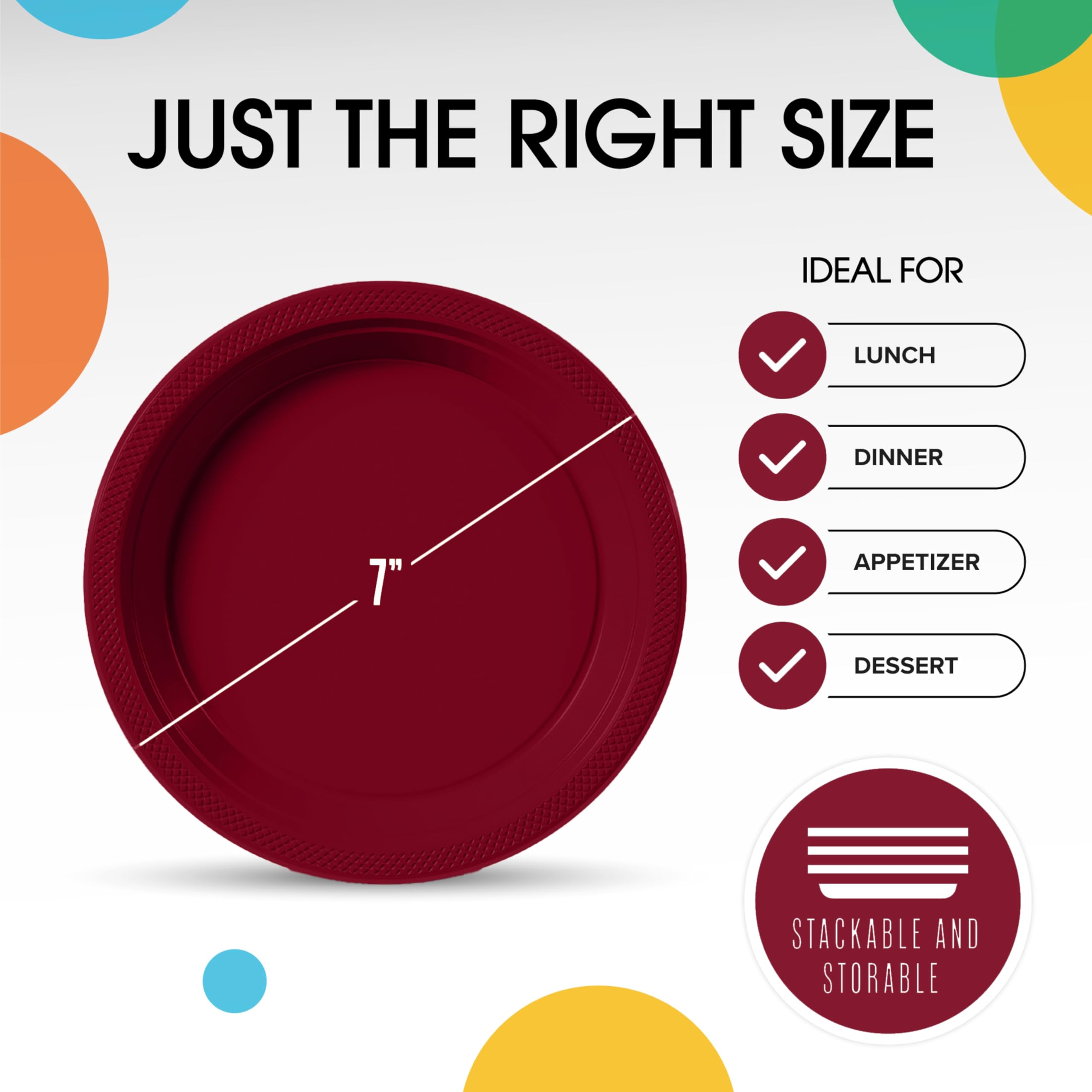 7 In. Burgundy Plastic Plates | 50 Count