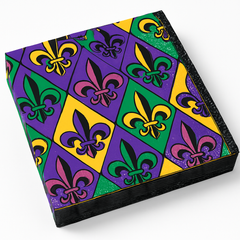 Mardi Gras Fleur-de-Lis Beverage Napkins - 36 Pack - 5 In. X 5 In.