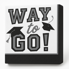 True to Your School Silver Graduation Beverage Napkins, 5-inch, 40-Pack