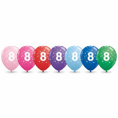 Colorful 12" Latex Balloons with #8 Print - Assorted Pack
