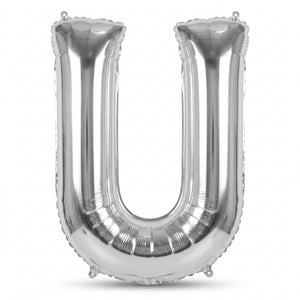 Silver Letter "U" Foil Balloon - Metallic Mylar Decoration