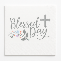 Blessed Day Silver Cross Lunch Napkins - 6.5 In. x 6.5 In. - 36 Pack