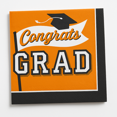 "Congrats Grad!" Orange Graduation Lunch Napkins - 40 Pack
