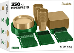 350 Pcs Green & Gold Disposable Tableware Set