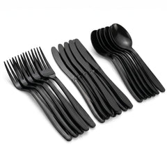 Jet Black Assorted Plastic Cutlery Set - 24 Pieces - 7.5 in.