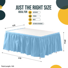 Light Blue Plastic Table Skirt | 6 Pack - 168 in. x 29 in.
