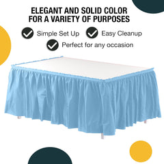Light Blue Plastic Table Skirt | 6 Pack - 168 in. x 29 in.