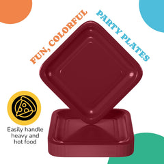 9 In. Burgundy Square Paper Plates - 50 Ct.
