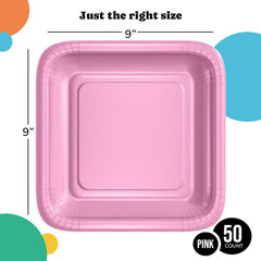 9 In. Pink Square Paper Plates - 50 Ct.