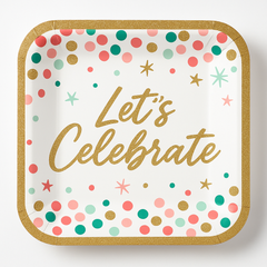 "Let's Celebrate" 7" Square Birthday Paper Plates, 18-Pack
