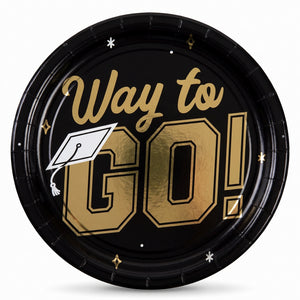 "Way to Go!" Graduation Round Coupe Platter - Black & Gold