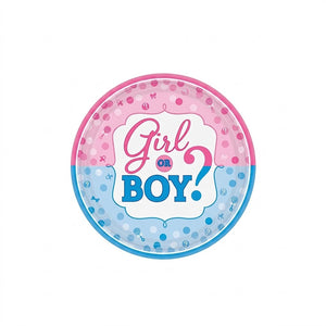 "Girl or Boy?" 10.5" Gender Reveal Paper Plates - 8 Pack
