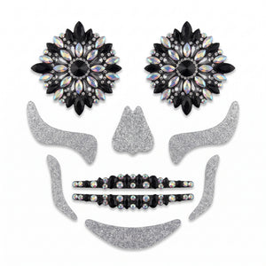 Halloween Skeleton Face Gem Kit - Black and Bone