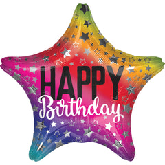 Vibrant Rainbow Star Foil Birthday Balloon - 17"