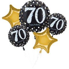Sparkling 70th Birthday Foil Balloon Bouquet - 5 Piece Set